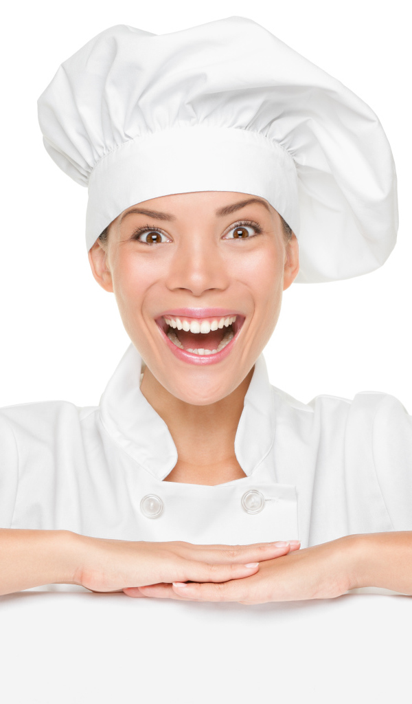 Улыбающаяся девушка повар на белом фоне