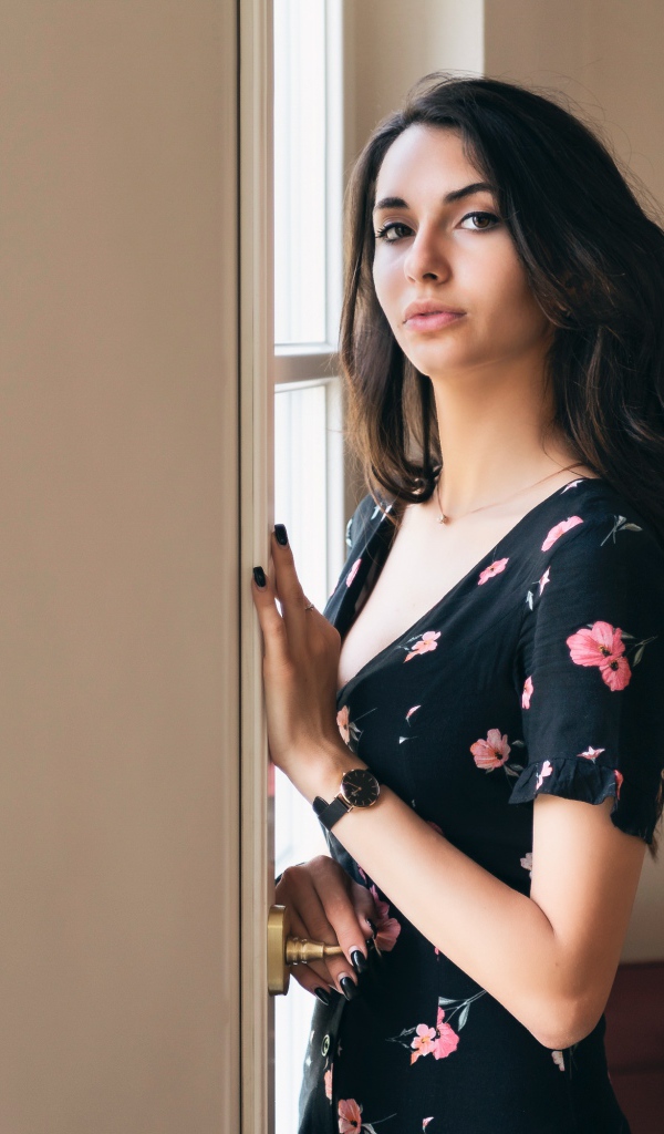 Нежная девушка в платье у окна 