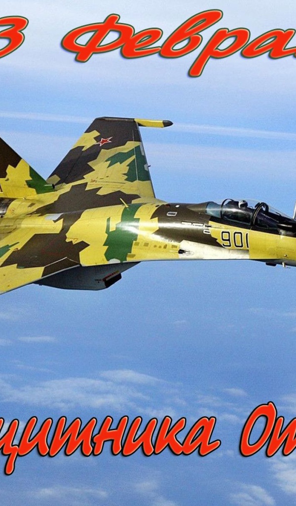 Истребитель в небе на на праздник 23 февраля День защитника отечества 
