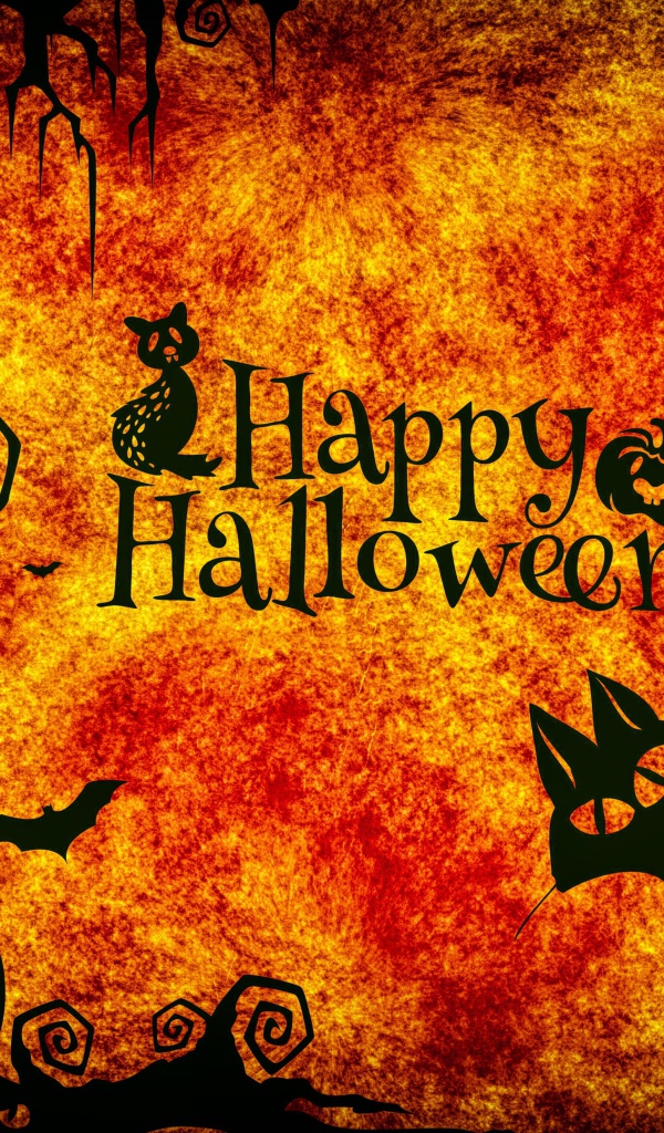 Надпись Счастливого Хэллоуина на оранжевом фоне