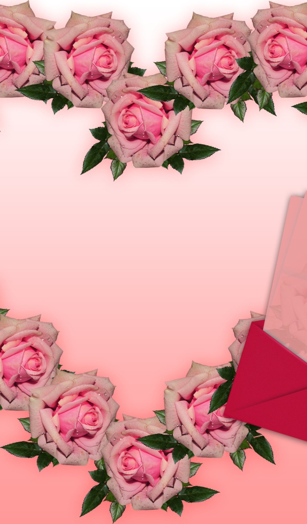 Сердце из розовых роз с письмом 