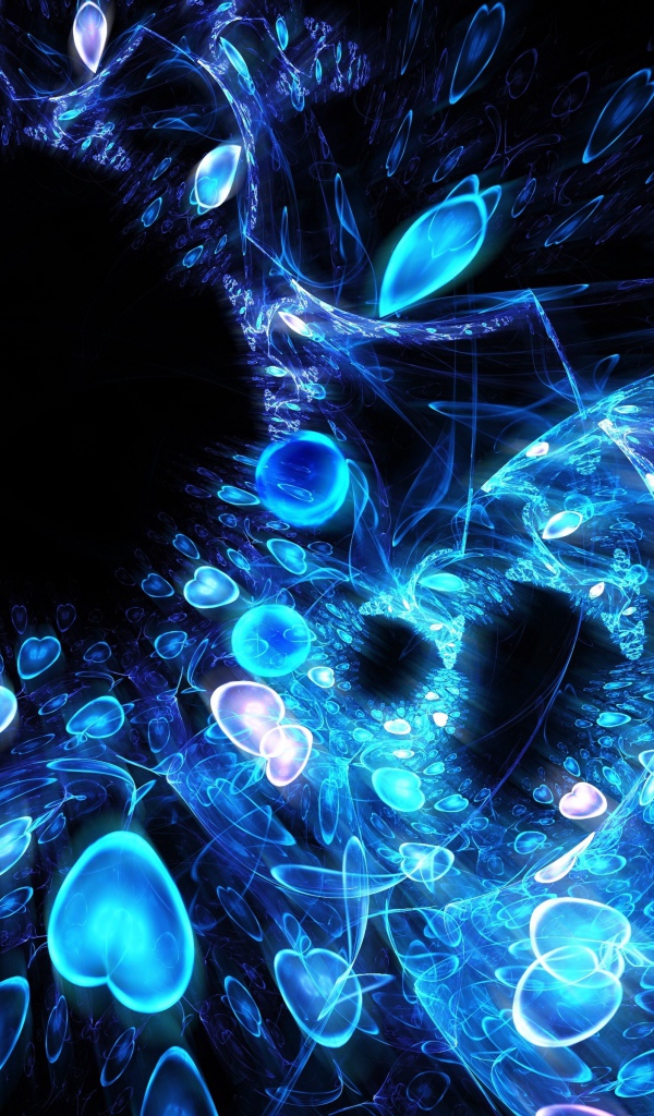 Узор из неоновых сердец на черном фоне, абстракция