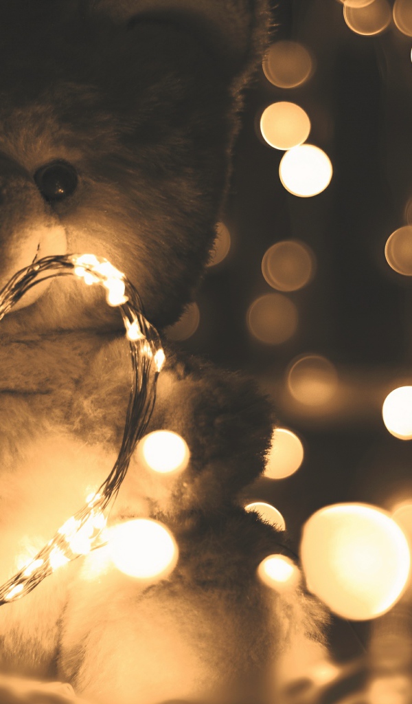 Медвежонок Тедди с сердцем из гирлянды 