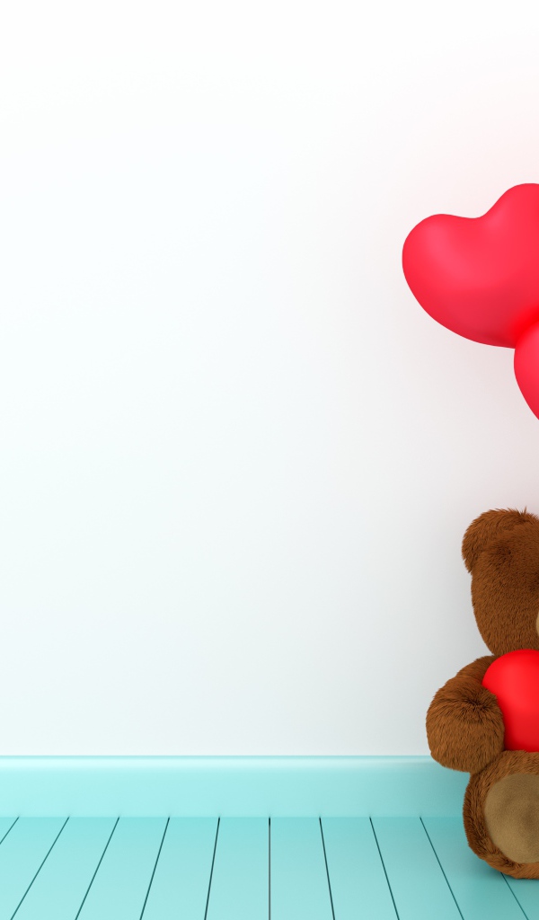 Плюшевый медведь с воздушными шарами в форме сердца