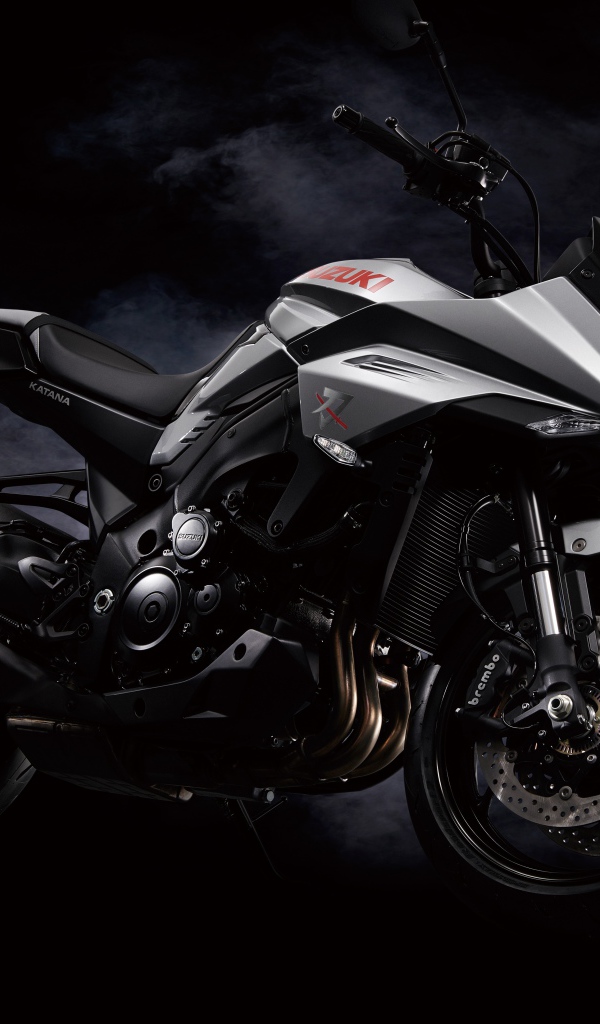 Black Suzuki GSX-S1000S Katana motorcycle in smoke