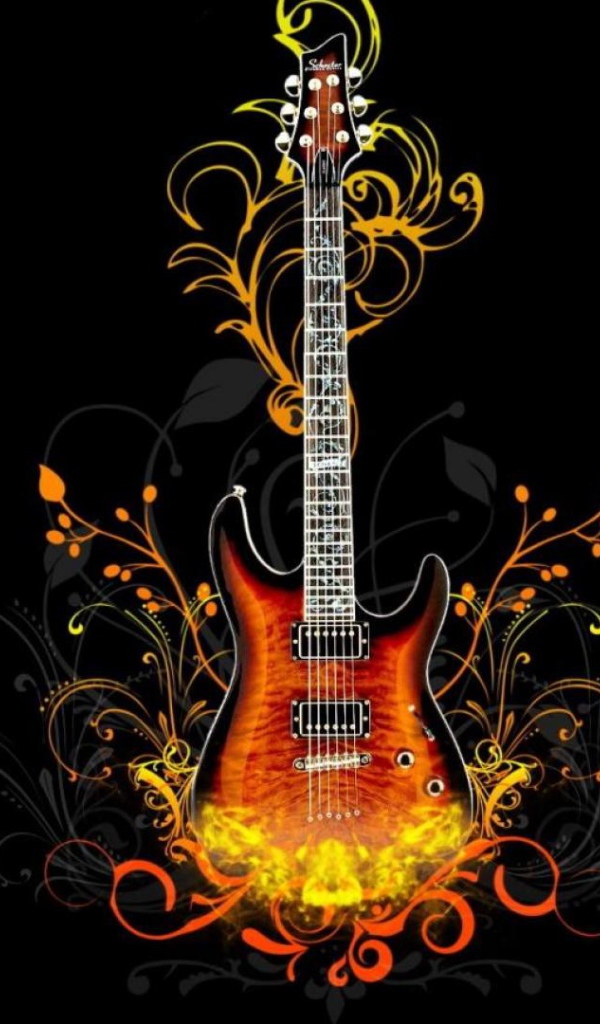 Гитара с рисунком на черном фоне