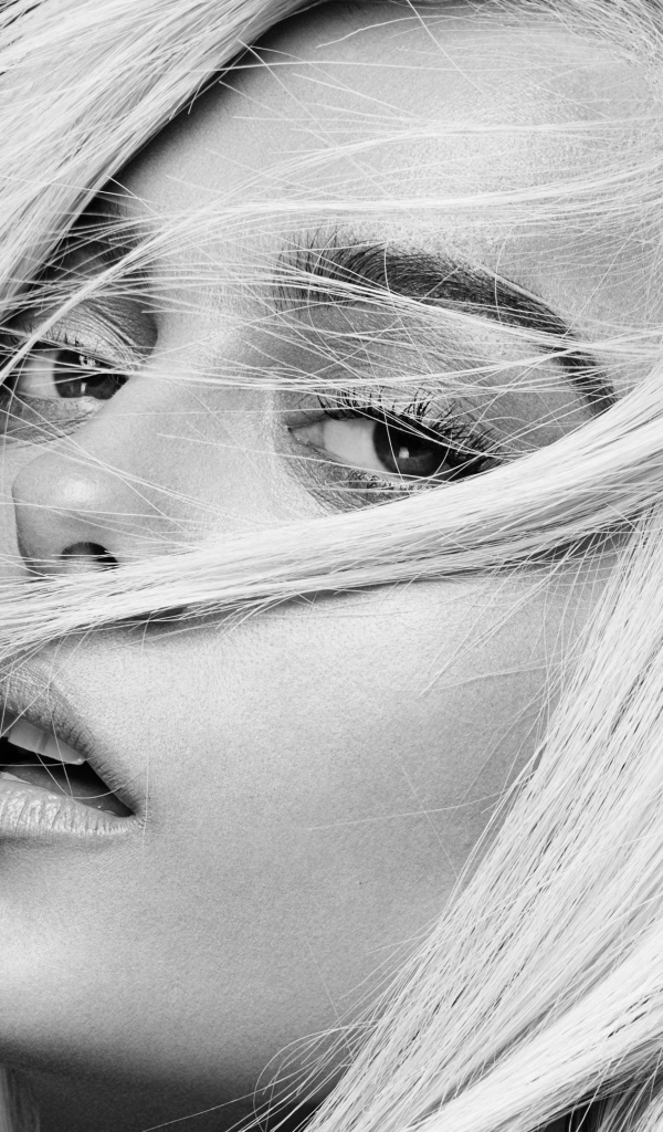 Певица Биби Рекса с волосами на лице черно-белое фото