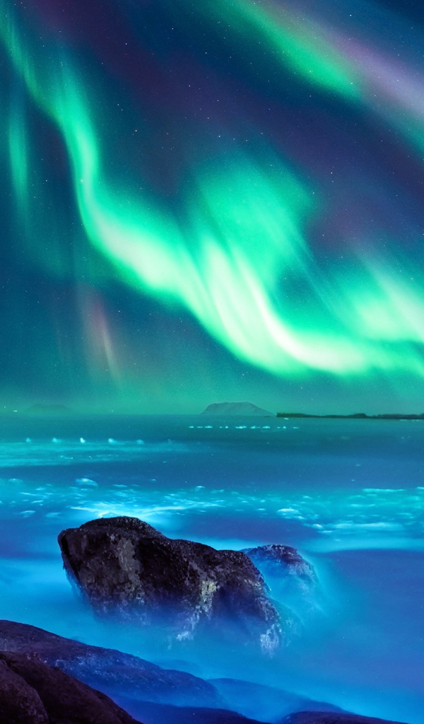 Полярное сияние над водой 