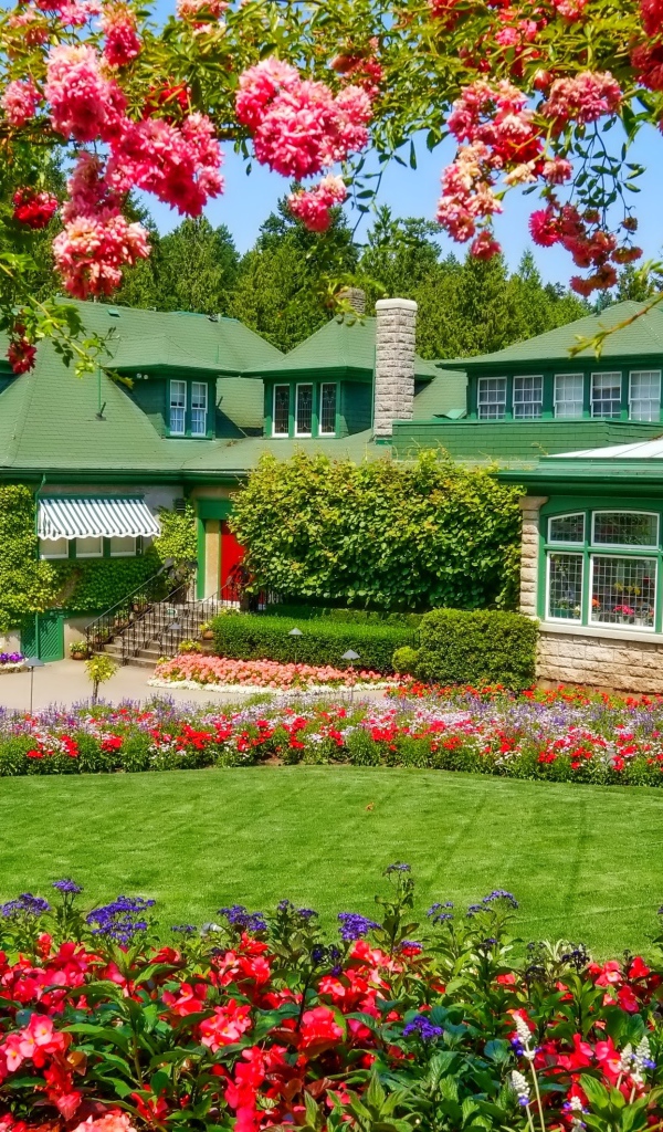 Красивый загородный дом с красивыми цветами