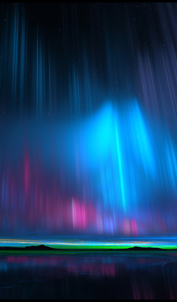 Северное сияние над водой ночью 