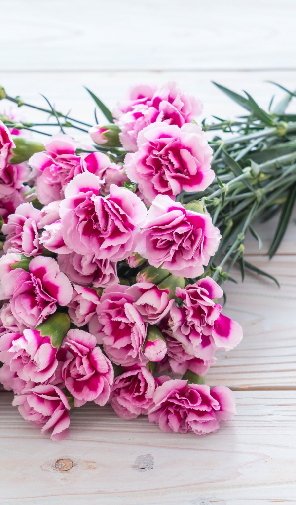 Букет розовых цветов гвоздики на столе