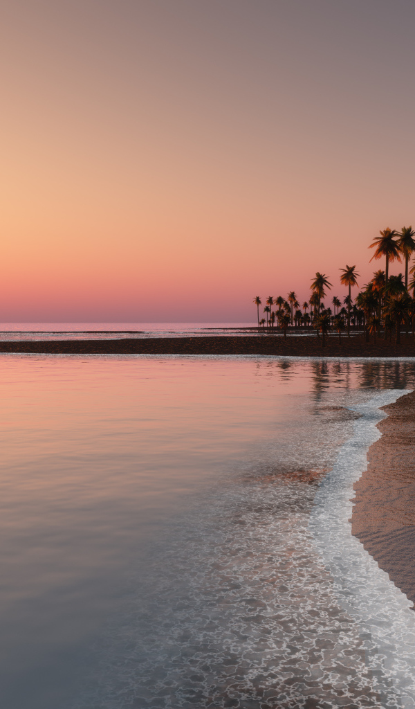 Закат солнца на горизонте у спокойного моря в тропиках 