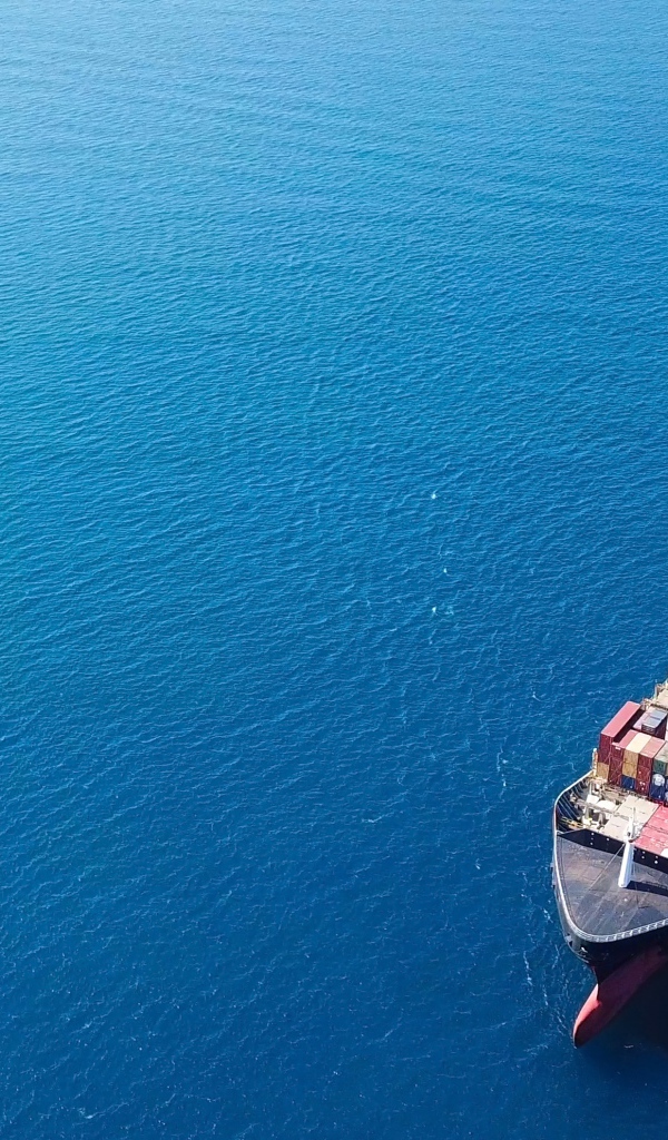 Большое грузовое судно с контейнерами в море 