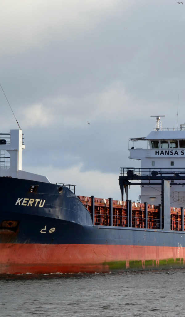 Большой контейнеровоз Kertu в плаванье