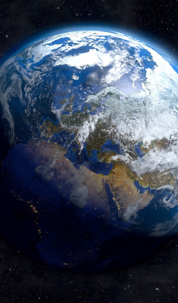 Большая красивая планета Земля в звездной галактике