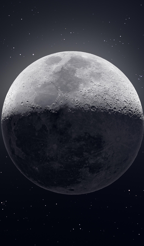 Большая холодная луна в звездном небе 