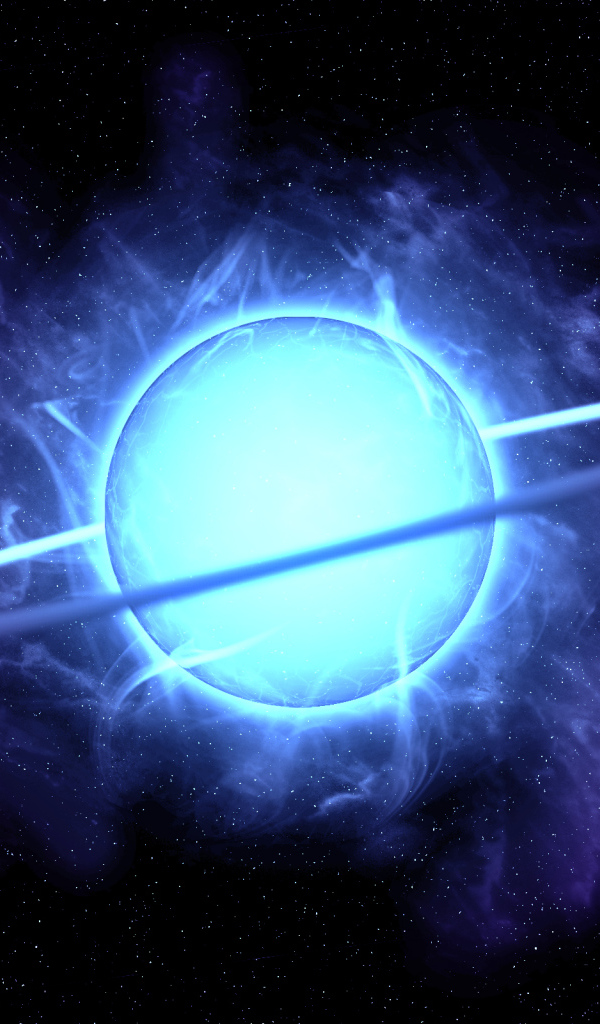 Голубая неоновая планета с кольцом в темном небе