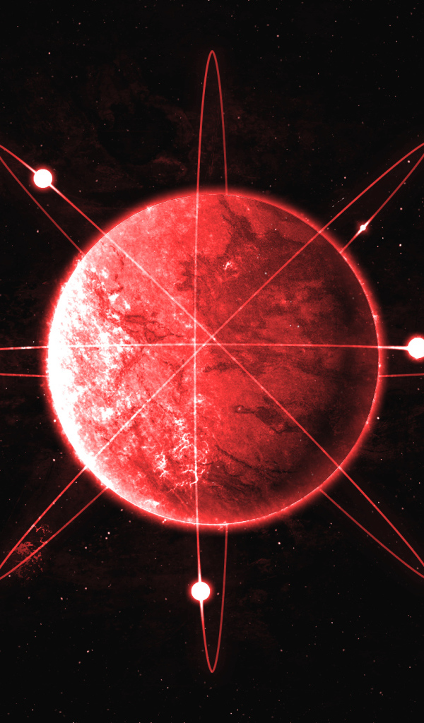 Красная планета с кольцами на фоне черного неба