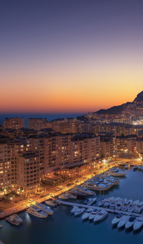 Красивый ночной город Монако у океана 