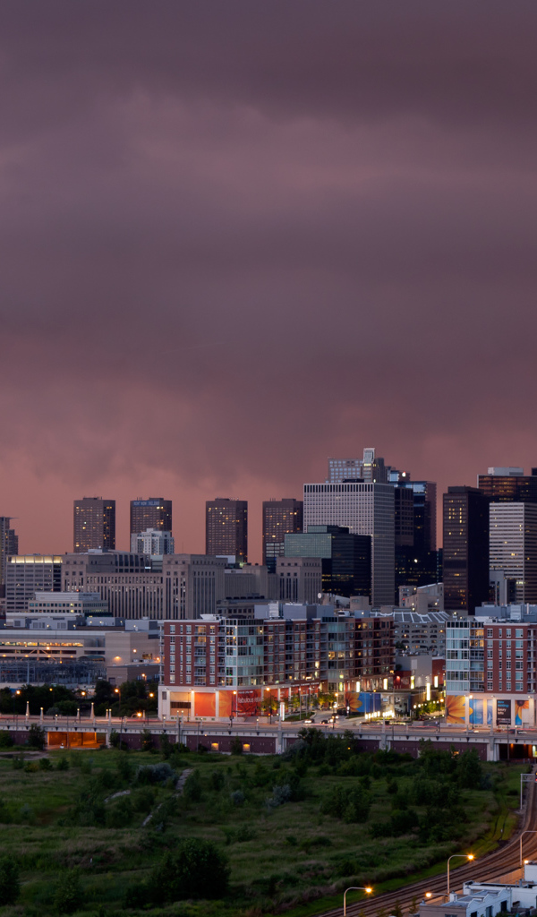 Вид на ночной Чикаго под пасмурным небом, США