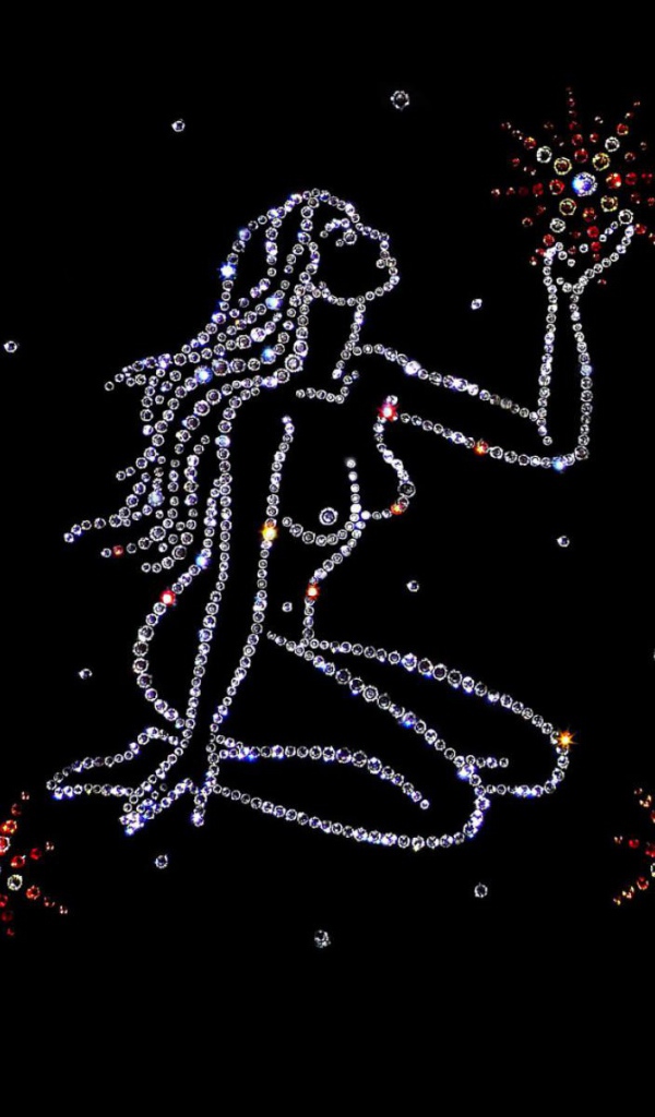 Блестящий знак зодиака дева на черном фоне