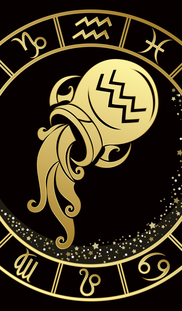 Золотой знак  зодиака водолей на черном фоне
