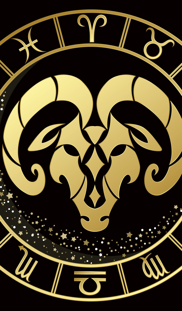 Золотой знак зодиака овен на черном фоне