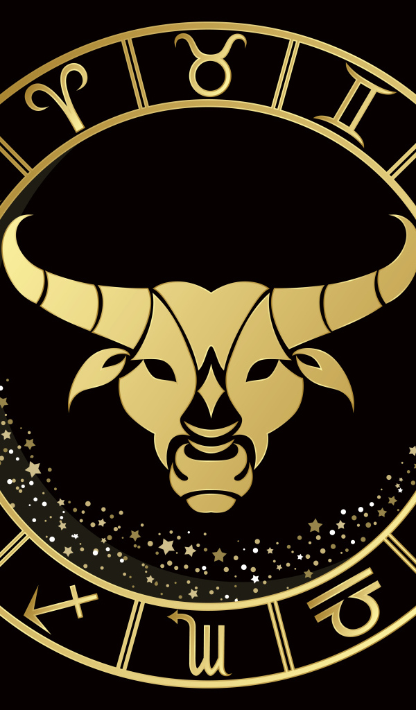 Золотой знак зодиака телец на черном фоне