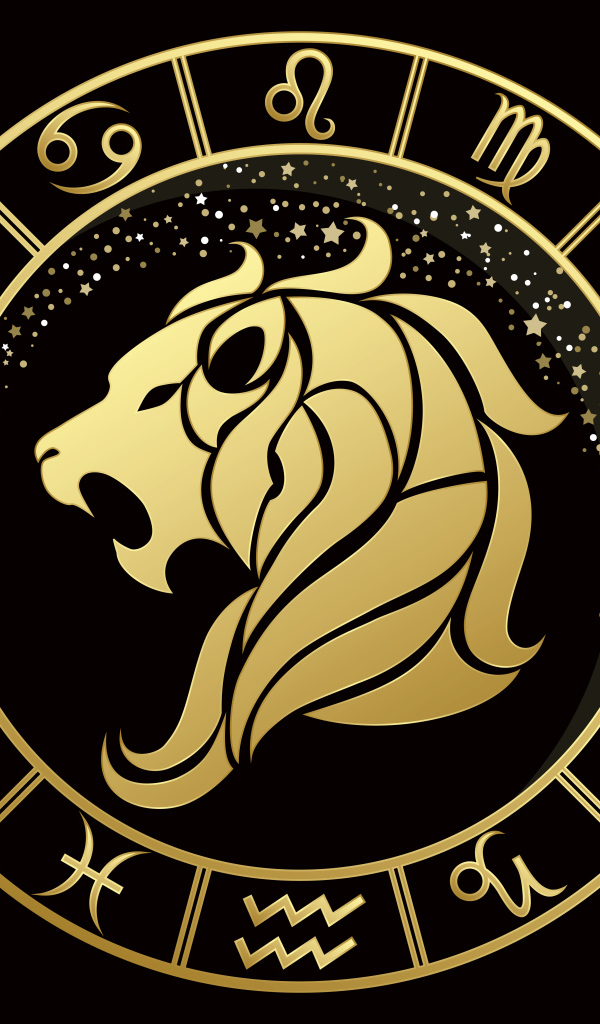 Золотой знак  зодиака лев на черном фоне
