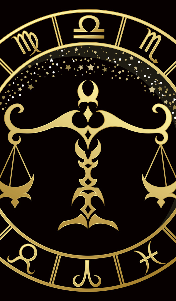 Золотой знак зодиака весы на черном фоне