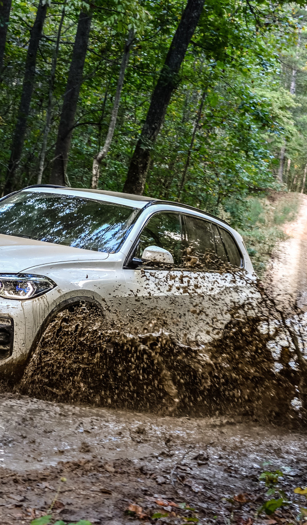 Внедорожник BMW X5  едет по грязи