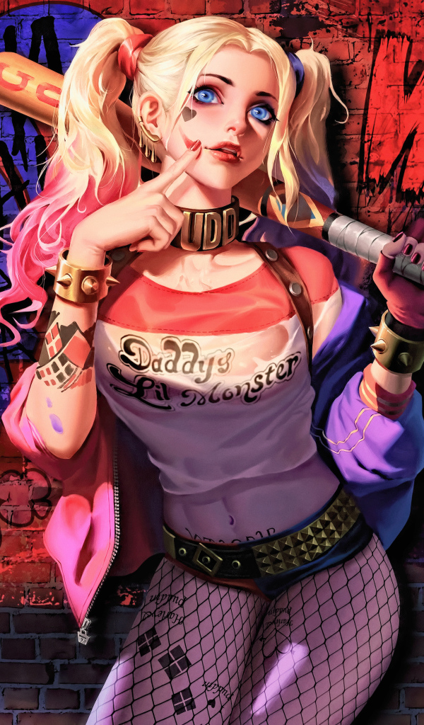 Девушка Харли Квин на фоне граффити 