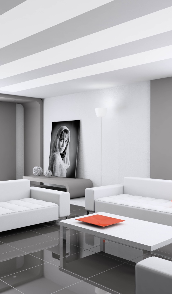 Гостиная комната в сером цвете в стиле минимализм