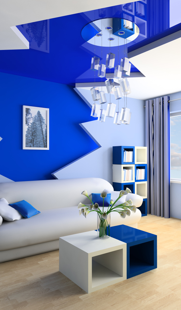 Гостиная комната с серо- синем цвете 