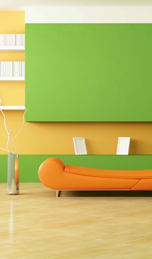 Комната в стиле минимализм с зеленой стеной 