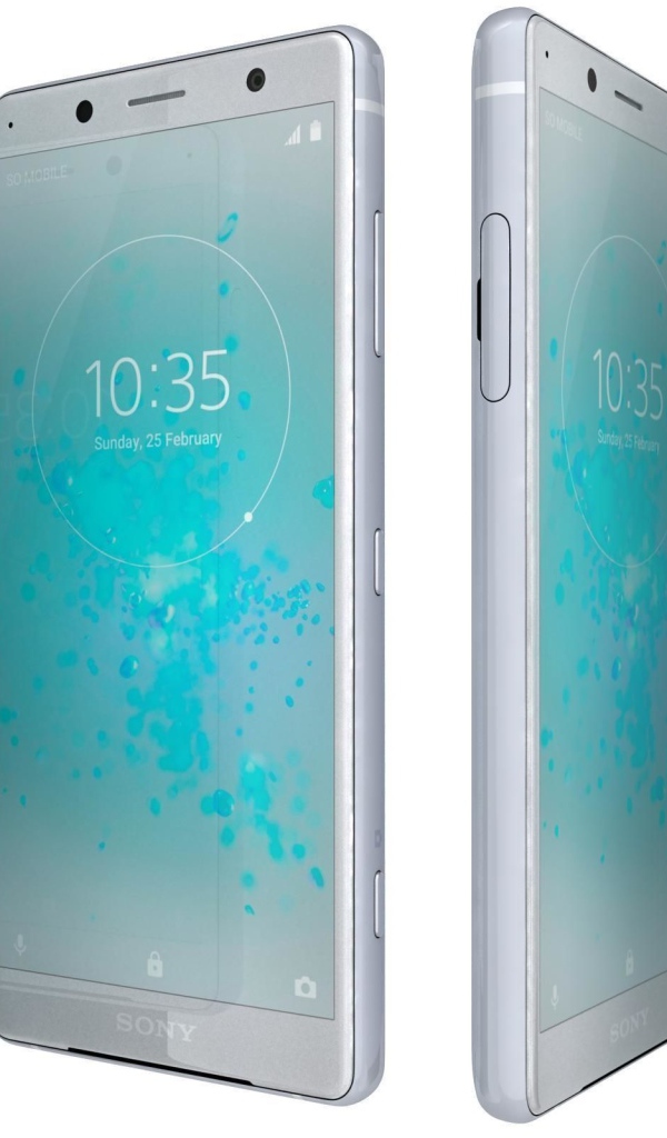 Новый компактный смартфон Sony Xperia XZ2 на белом фоне