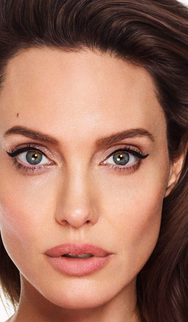 Популярная актриса Анджелина Джоли лицо крупным планом  на белом фоне