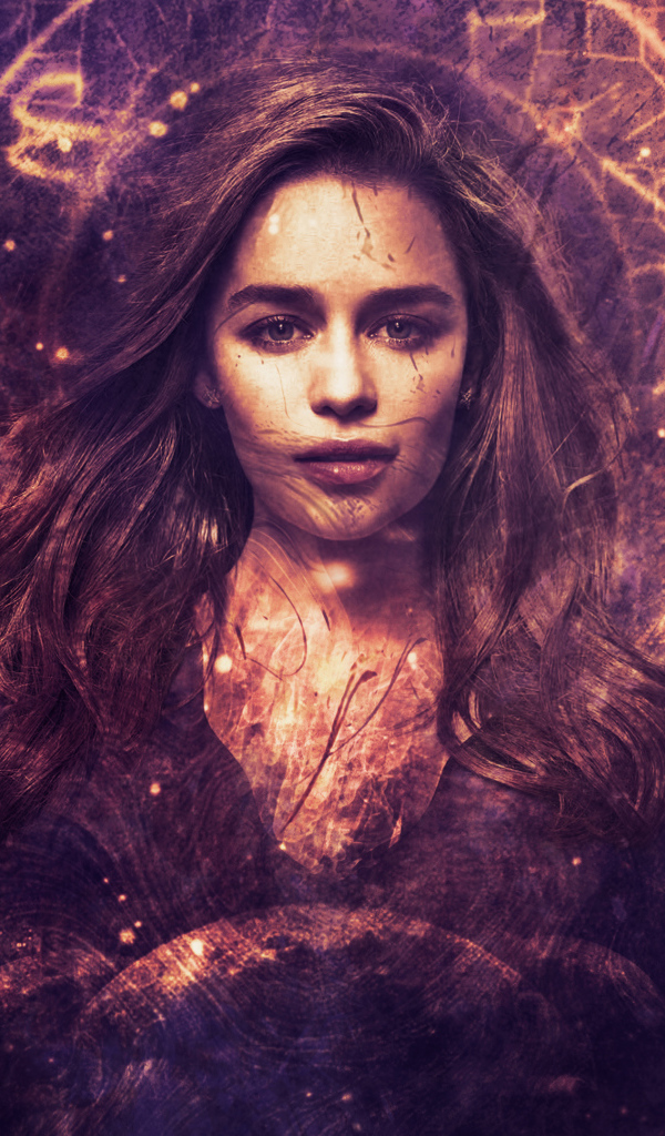 Лицо актрисы Эмилии Кларк на светящемся фоне,  фентези