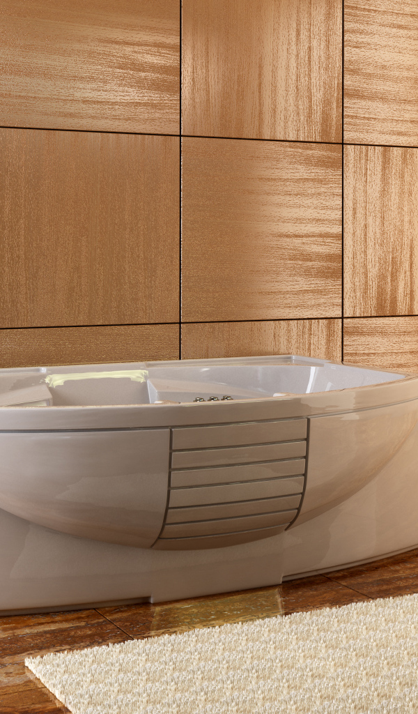 Белая ванная на фоне коричневой стены 