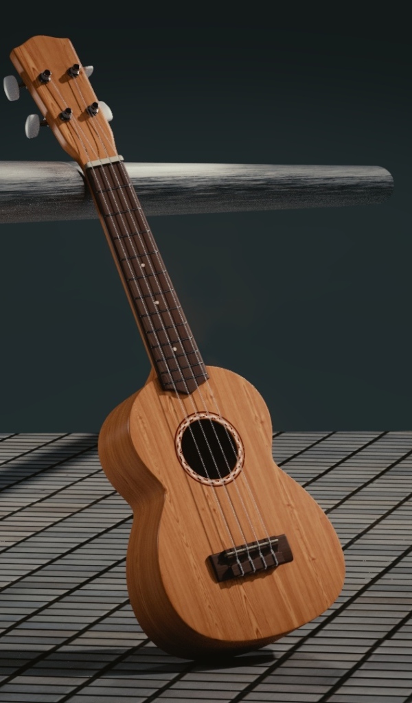 Гитара 3д стоит на серой поверхности 