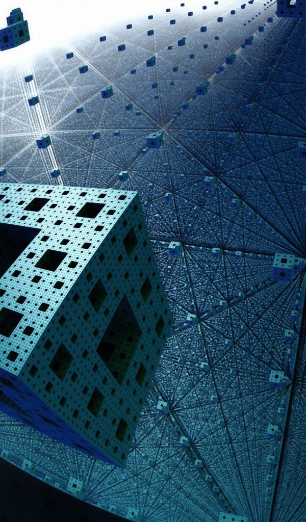 Летающие голубые кубы в цифровой паутине, 3д графика