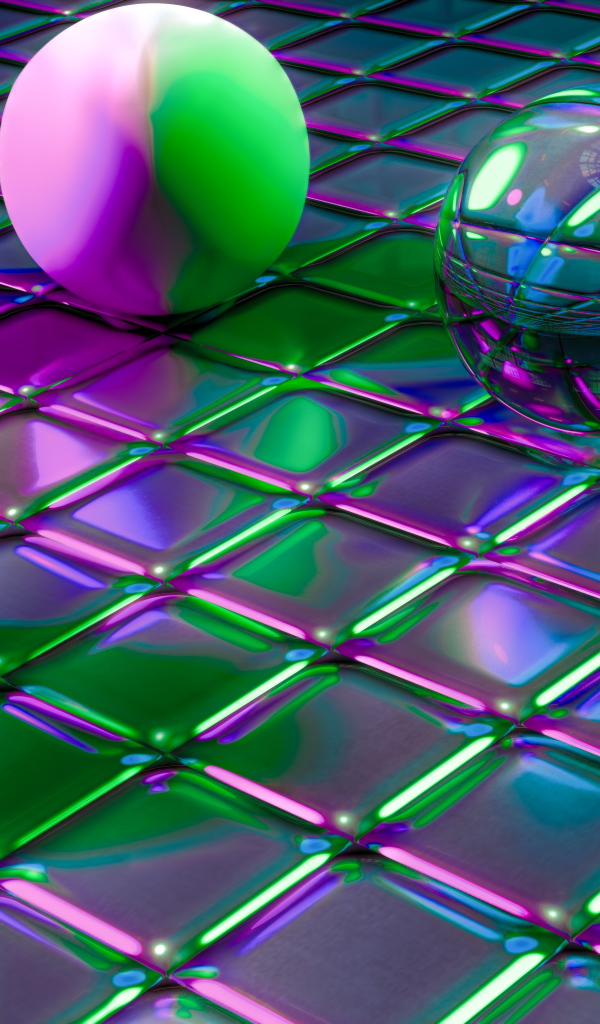 Стеклянные сферы на железной квадратной поверхности 