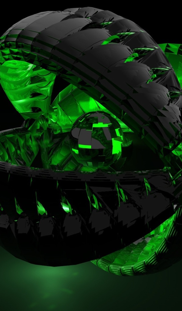 Зелёный шар в черной сфере 3Д графика