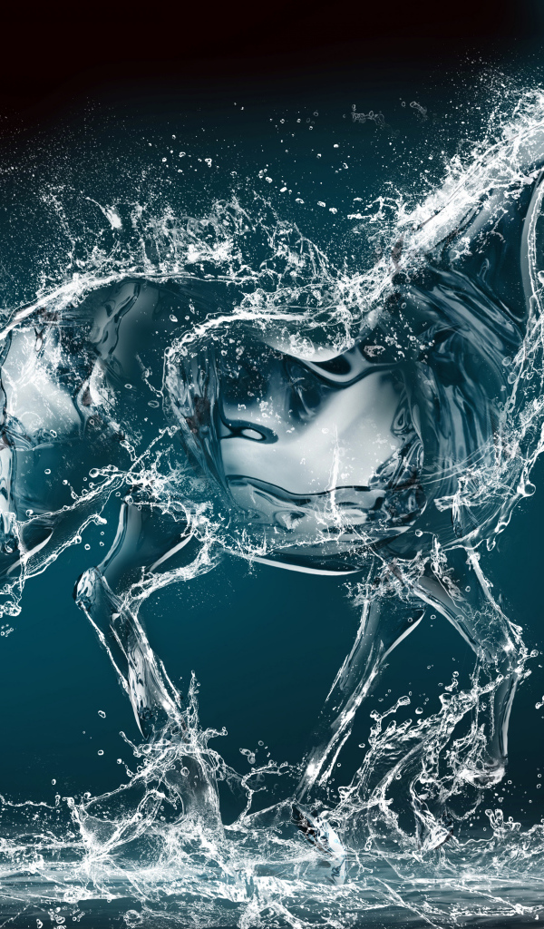 Конь из воды на черном фоне, 3д графика