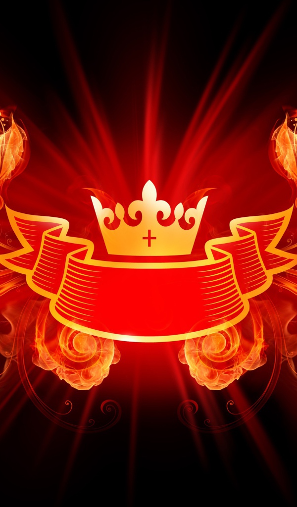 Логотип корона с лентой и огненными цветами