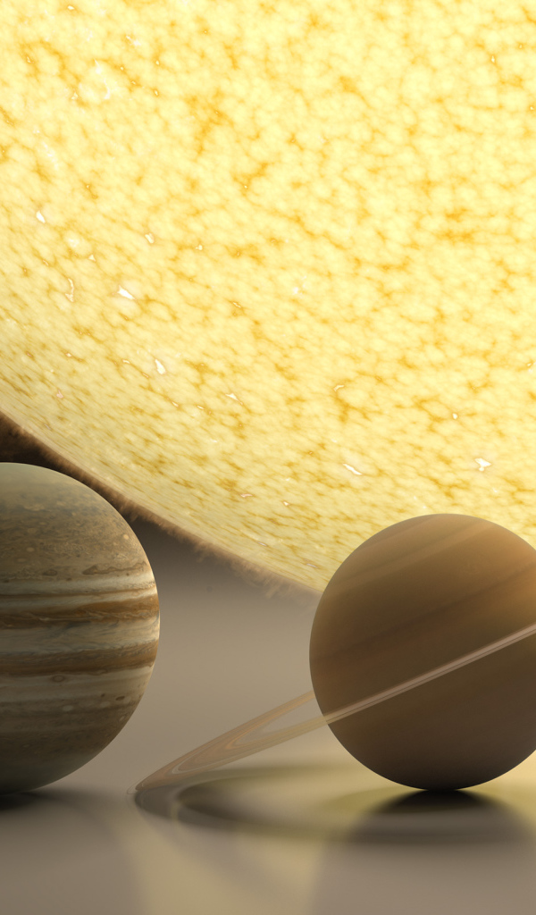 Макеты планет у желтого солнца, 3д графика