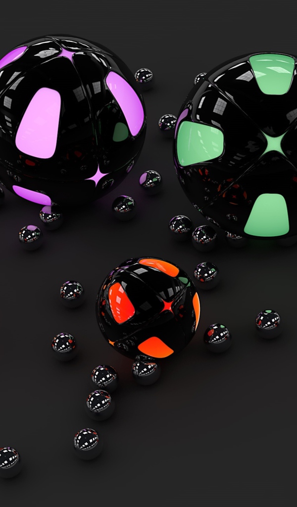 Разноцветные 3д шары на сером фоне 