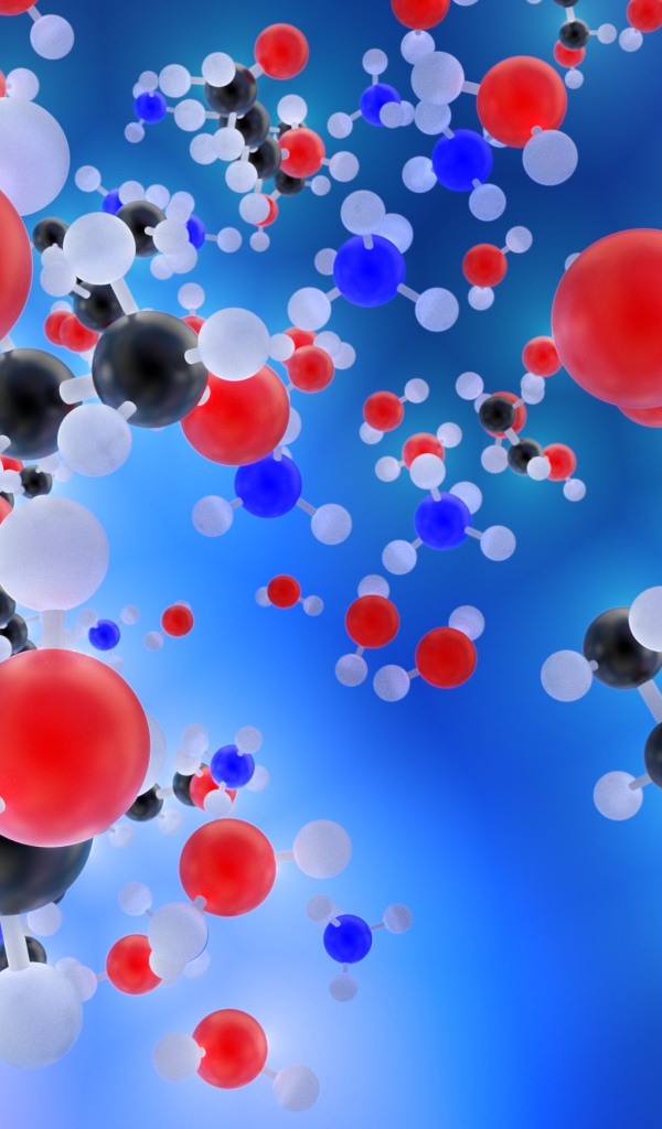 Разноцветные молекулы на голубом фоне
