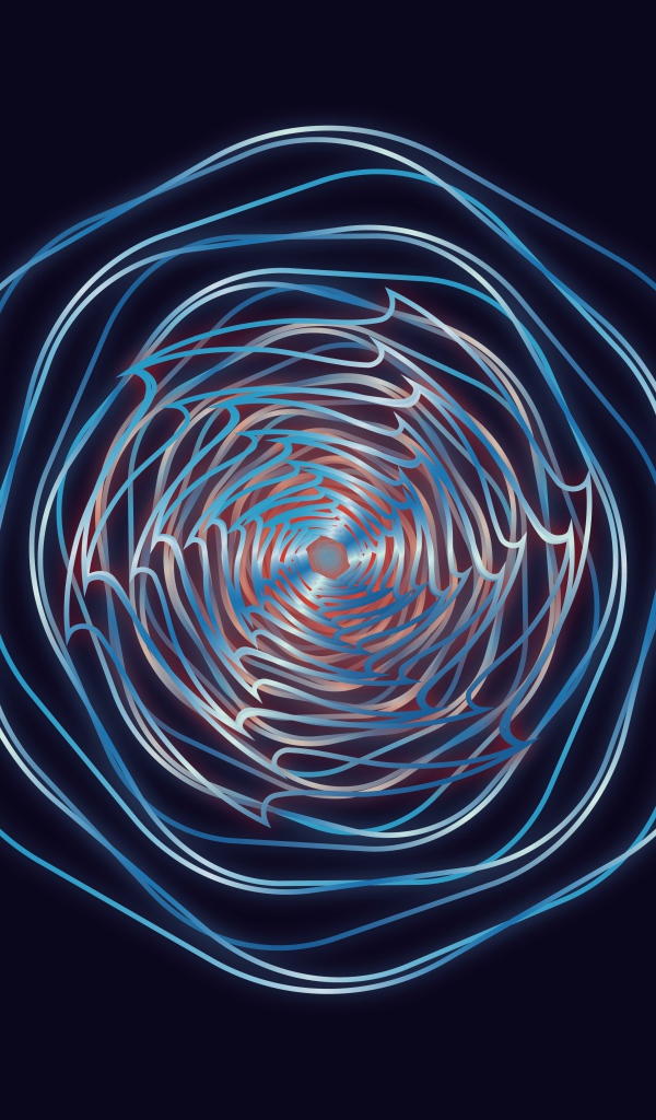 Неоновые фрактальные волны в рисунке на синем фоне