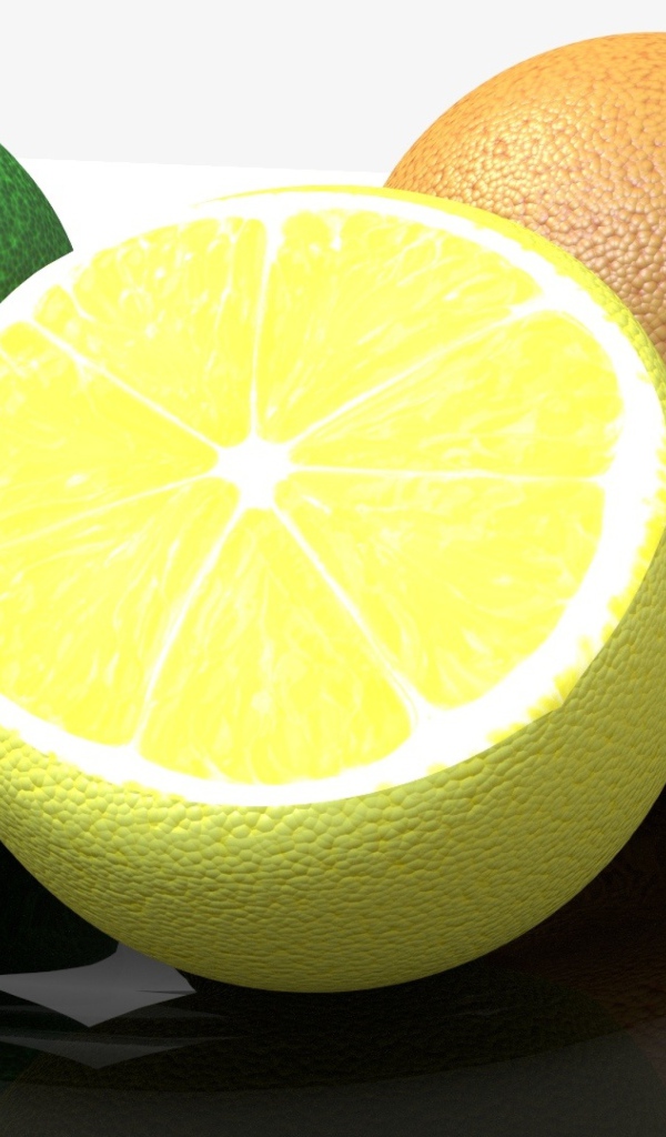 Апельсин, лайм и лимон 3д графика